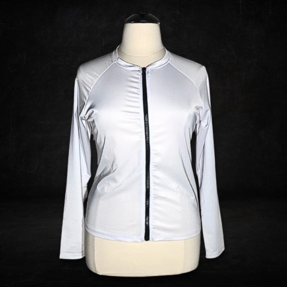NWOT Bebe Track Jacket Raglan Sleeves Zipper Front Lightweight White/Black XL - Picture 1 of 5